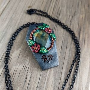 Labradorite Coffin Pendant Necklace
